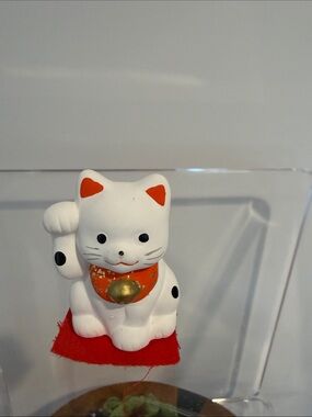White and Orange Lucky Cat Figurine for Cats & Pets Décor